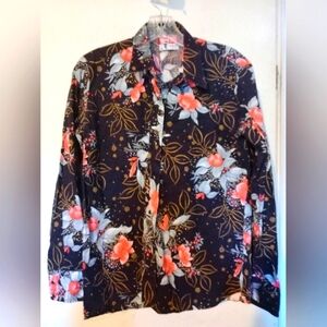 TEM TEX Vintage Western Cowboy Shirt‎ Women's Floral Black Snaps